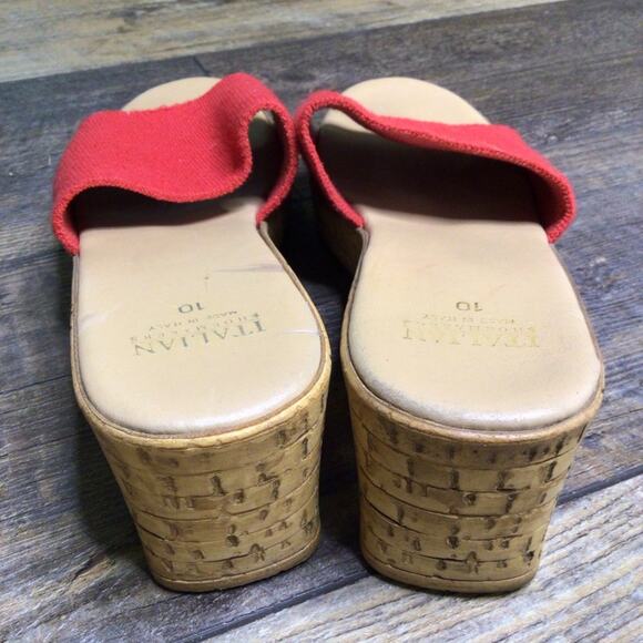 Italian Shoemakers Cork Slide Flip Flop Platform Wedge Sandals Red Size 10 - Picture 4 of 5